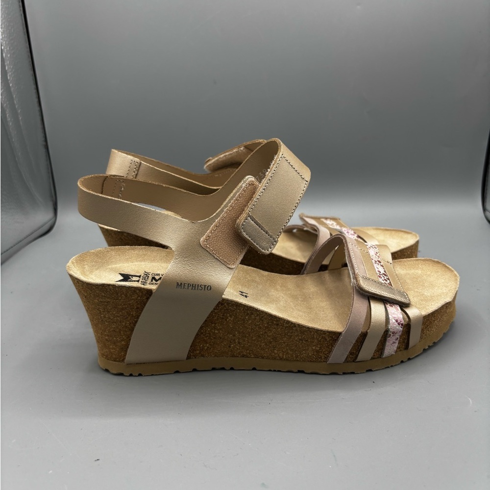 Mephisto Women's Lucia Platinum Perla 653 Wedge Heel Open Toe Slingback Sandals - Picture 4 of 6